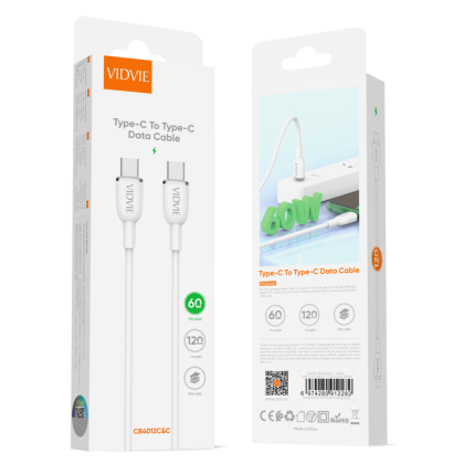 USB кабел VIDVIE CB4012 Type C to Type C 60W 1.2m